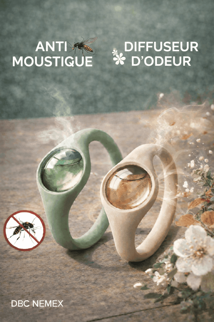 DBC NEMEX anti-mosquito bracelet Senegal in green and beige with natural diffuser for odor control